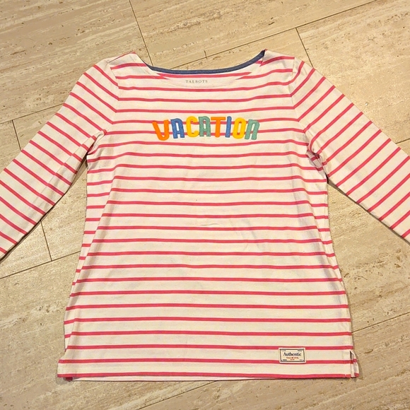 Talbots Tops - Talbot's Pink/White Striped "VACATION" Top